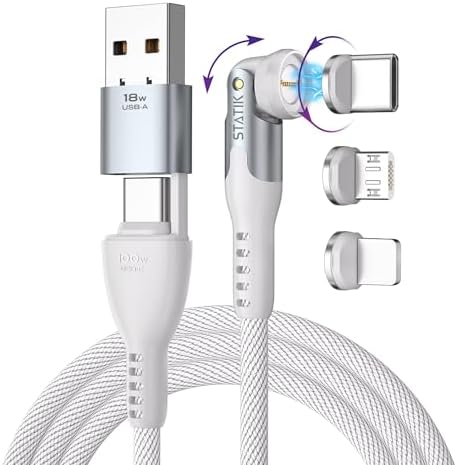 Upgrade Your Power Experience with the Statik 360 Pro Magnetic Charging Cable – Ultimate 3-in-1 Solution for USB C, Micro USB & USB A Devices, 100 W Fast Charging Technology, Sturdy Black Design, 3 ft Length for Maximum Portability and Comprehensive Compatibility with Smartphones, Tablets & Laptops