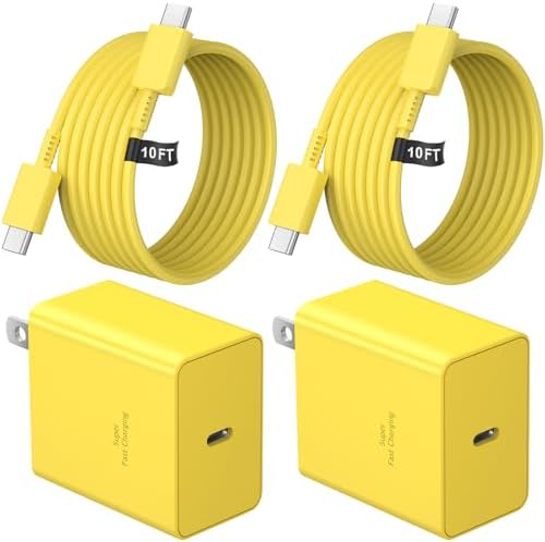 Power Up in Style: 45 W Type C Charger 2-Pack with 10 FT Cables – Fast Charging for i Phone 15/16, i Pad Pro, Galaxy S21-S25 – Sleek Pink Design for Enhanced Compatibility and Portability – Ideal Android Charger for Busy Lifestyles
