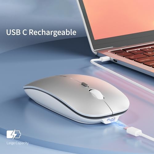 Uciefy Q5 Slim Rose Gold Wireless Mouse – Portable Optical Rechargeable Design with Silent Click, USB Receiver & Type C Adapter for Effortless PC, Laptop & Desktop Compatibility – Elevate Your Workspace with Style & Precision