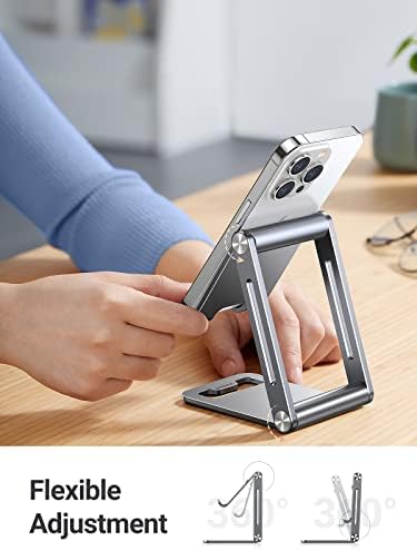 UGREEN Phone Stand for Desk Cell Phone Holder Adjustable Compatible with iPhone 15/14/13/12 Pro Max/11/XS Max/XR/X/8 Plus/Nintendo Switch, Aluminum Metal Desktop Stand Portable, Space Grey – Enhanced Compatibility and Speed