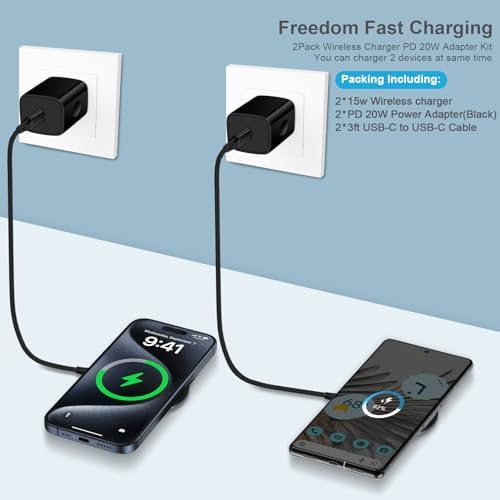 Pixel 8 Fast Charging Wireless Pad with 20 W USB-C Block – Universal Charger for Google Pixel 8/7/6, i Phone 15/14/13, and Samsung Galaxy S24/S23/S22/S21 – Compact Design for Effortless Power Boosts and Magnetic Stability