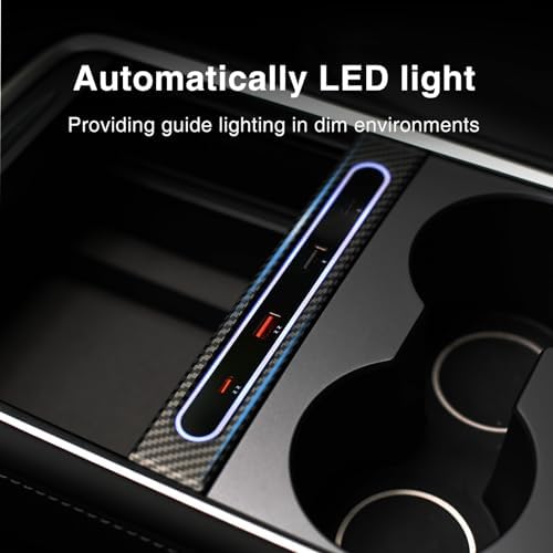 Transform Your Tesla Model 3/Y with the Ultimate USB Hub – Multi-Port Charger with Tricolor LED for 2021-2023 Models – Fast Charging Solution for All Your Devices – Stylish Interior Accessory for Seamless Connectivity