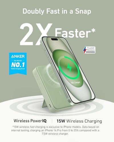 Anker Mag Go Power Bank for i Phone 15/14/13 – 10,000 m Ah Qi2 Certified Ultra-Fast Wireless Charger with Smart Display & Foldable Stand – Compact Portable USB-C Battery Pack for Effortless Charging on the Go