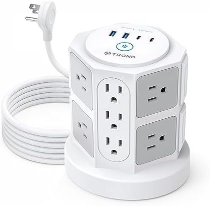 TROND Tower Surge Protector Power Strip – 14 Spacious Outlets & 4 Fast USB Ports (2 USB-C) – 2100 Joules Surge Defense – 6 Feet Versatile Extension Cord for Home Office & Dorm Setup – Streamlined Design for Optimal Charging Efficiency and Device Safety