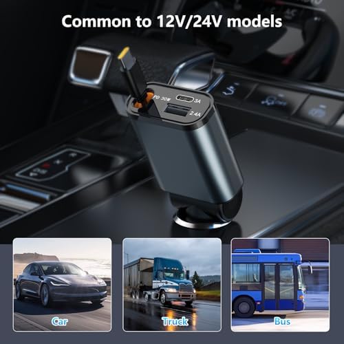 2025 Ultra-Slim PD30 W Retractable Car Charger – Fast USB-C Charging for i Phone 16/15/14/13/12 & Samsung Devices – Essential Travel Accessory with Safety Features and Tangle-Free Design for On-the-Go Power
