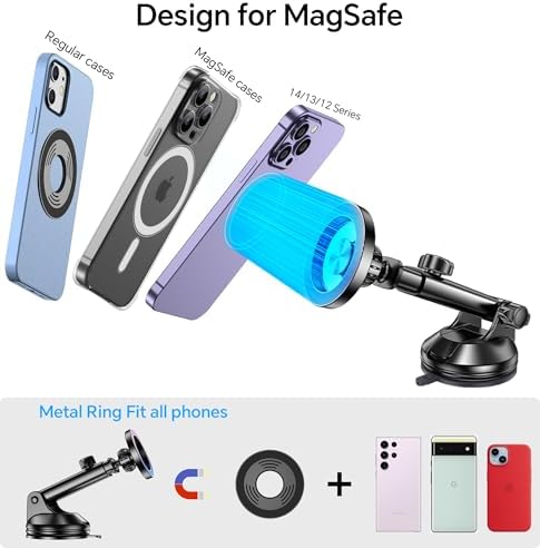 Coolpow Mag Safe Car Mount – Versatile Magnetic Phone Holder for i Phone 13-16 | Windshield, Vent & Dashboard Suction Cup Stand | Enhanced Stability & Easy Access for Navigation & Hands-Free Calls | Premium Car Accessories to Elevate Your Driving Experience