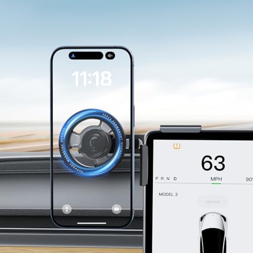 Magnetic Tesla Phone Mount for Mag Safe – Premium Holder for Model 3 & Model Y | Universal Smartphone Compatibility | 360° Rotation for Effortless Access | Easy Installation & Enhanced Driving Safety | Sleek Design for Modern Tesla Aesthetics
