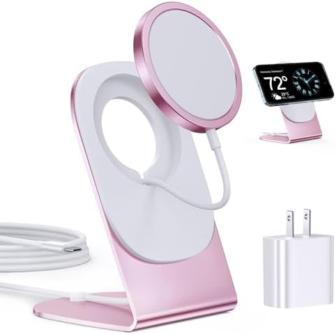 Magnetic Wireless Charger for i Phone 15/14/13/12 Series – Versatile Mag Safe Charging Stand with Dual Ports & 5 ft Cable for i Phone and Air Pods 2/3/Pro (Adapter Not Included) – Enhanced Speed & Seamless Compatibility for Effortless Power Solutions