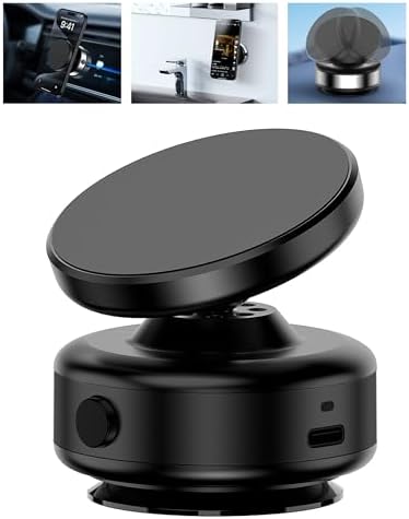 Revolutionary Electric Vacuum Suction Magnetic Phone Mount – Hands-Free 360° Rotatable Holder for Mag Safe i Phones, Perfect for Cars, Gyms, and Mirrors – Unmatched Stability and Portability (Black)