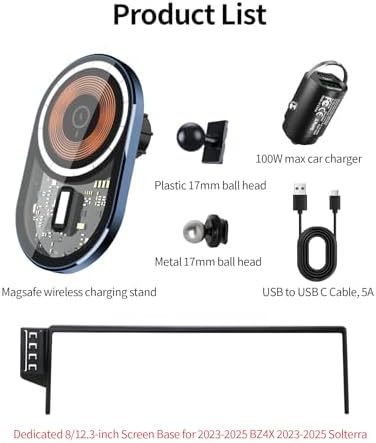 Wireless Charging car Phone Holder for Toyota BZ4X 2023-2025/Subaru Solterra 2023-2025 Accessories 8/12.3 inch Screen Fixed Clip,360° Rotation car Phone Mount Compatible with MagSafe – Enhanced Compatibility and Speed