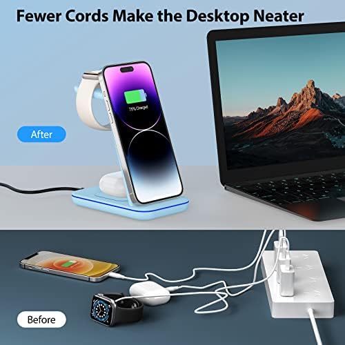 3-in-1 Wireless Charging Station for Apple Devices – Fast Magnetic Charger for i Phone 15/14/13/12/Pro Max/SE/11/XS/XR/8, Apple Watch 9-2, and Air Pods – Streamlined Power Solution for Home and Travel – Sleek, Compact Design for Enhanced Compatibility and Speed