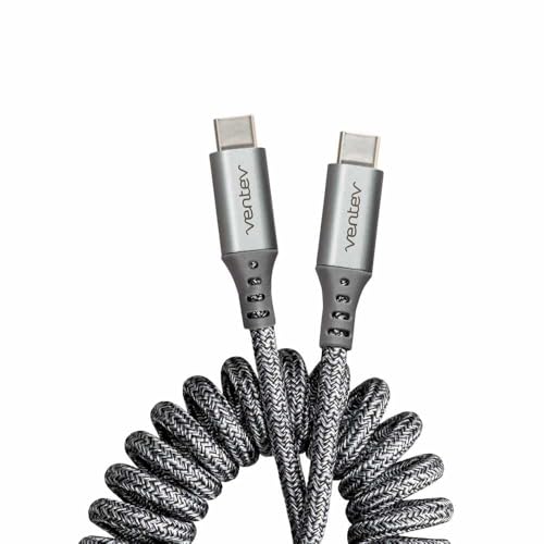 Ventev Helix 14-Inch Expandable i Phone Charging Cable | Tangle-Free Coiled USB-A to Lightning Cord | MFi Certified Fast Charger for Seamless Car Use | Durable Gray Design for Enhanced Compatibility and Efficiency