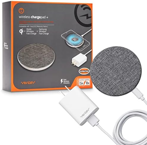 Ventev 10 W Qi Wireless Charging Pad – Ultra-Fast Charging for i Phone 16/16 Pro Max, i Phone 15/15 Pro Max, Air Pods, Samsung Galaxy & Note 20 | Qi Certified with 5 ft USB A to USB C Cable & Fast Wall Charger | Sleek Gray Design for Home, Office & Travel