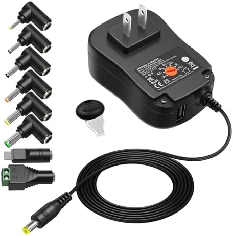 Universal 36 W Adjustable Voltage DC Power Supply with 8 Tips – Multi-Device USB Wall Charger for Phones, Security Cameras, Routers, and LED Lights – Versatile AC Adapter for Seamless Connectivity and Efficient Power Management