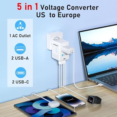 Premium Mapambo Universal Voltage Converter 220 V to 110 V – Versatile Travel Adapter with Dual USB Fast Charging Ports for Hair Dryers & Global Electronics – Essential Step-Down Power Solution for European Adventures (White)