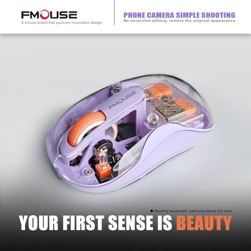 Sleek Dual Connectivity Transparent Wireless Mouse – Rechargeable RGB with USB-C Receiver for Mac Book & Laptops, Compact Design with Cool LED Lights, Silent Operation, and Magnetic Cover for Enhanced Portability – Orange