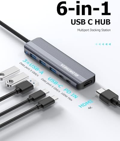 Maximize Your Mac Book’s Potential with Our Premium USB C Hub HDMI Multiport Adapter – 4 K Video Output, Lightning-Fast USB A & C Ports, 100 W Pass-Through Charging for On-the-Go Professionals – Compact, Durable Design for Seamless Connectivity and Enhanced Productivity