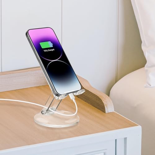 Tomorotec Adjustable Angle Acrylic Cell Phone Stand for Desk, Foldable Acrylic Phone Holder Cute for Office, Portable Non-Slip Desktop Smartphone Holder, Fit for iPhone Samsung Galaxy (Iridescent) – Enhanced Compatibility and Speed