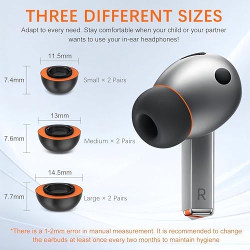Premium Comfort Hybrid Memory Foam & Silicone Ear Tips for Samsung Galaxy Buds3 Pro – Double-Layer Anti-Slip Design Ensures Noise Isolation, Perfect Fit for Charging Case, 3 Pairs (Black Orange, Size L) – Transform Your Audio Experience with Superior Sound Quality and All-Day Comfort