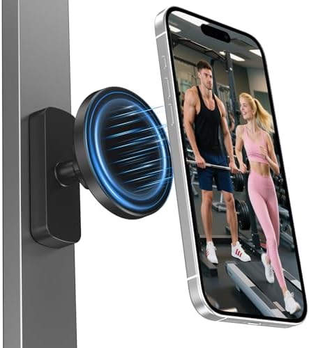 DUEDUE Magnetic Phone Holder for Gym – 360-Degree Rotating Mount, Ideal for i Phone 12-16 Series – Hands-Free Secure Stand for Ultimate Workout Efficiency – Sleek Black Design for Unmatched Accessibility and Viewing Freedom