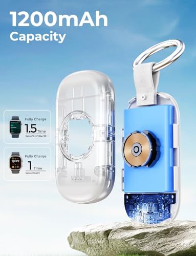 Portable Magnetic Wireless Charger for Apple Watch – 1200 m Ah Keychain Power Bank for Effortless Charging on the Go – Universal Compatibility with All Apple Watch Series Including Ultra Models – Ideal Fast Charging Solution for Active Lifestyles