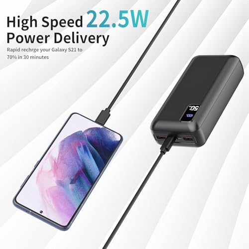 Massive 50000 m Ah Power Bank with 22.5 W Fast Charging – High-Capacity Portable Charger for Quick USB-C Recharges, Triple Output Compatibility, and LED Battery Monitor – Ideal External Battery Pack for All Devices, Perfect for Travel and Outdoor Use
