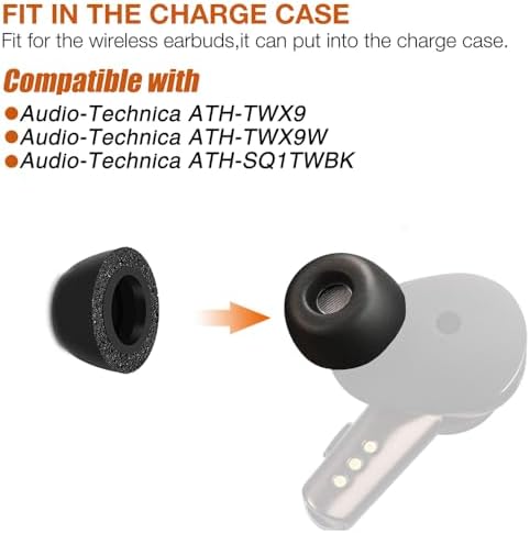 Premium Memory Foam Eartips for Audio-Technica ATH-TWX9, ATH-CKS50 TW & ATH-SQ1 TWBK Wireless Earbuds – Ultimate Comfort, Enhanced Noise Isolation, and Superior Audio Experience Replacement Tips