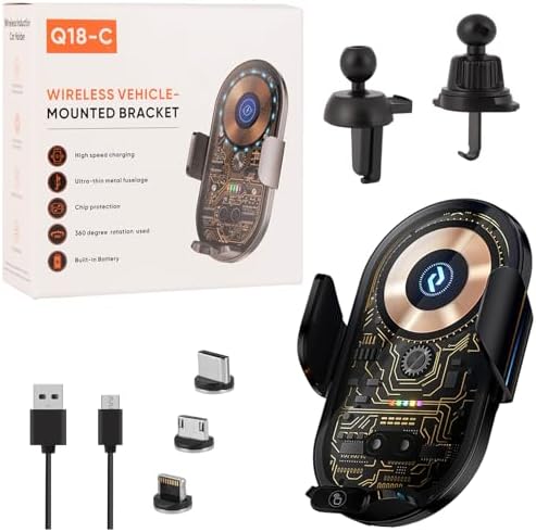 Premium Gold Wireless Car Charger & Auto-Clamping Phone Holder Mount – 15 W Fast Charging Solution for All Android Devices, Effortless Air Vent Installation for Seamless Connectivity on the Go