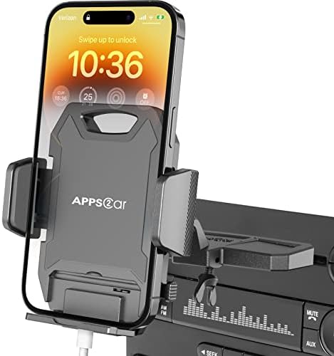 APPS2 Enhanced CD Slot Car Phone Mount with 15 W Wireless Charging – Effortless One-Hand Operation & Hands-Free Design for i Phone 11 to 16 Pro Max – Sturdy, Secure Installation for Safe Driving and Seamless Navigation