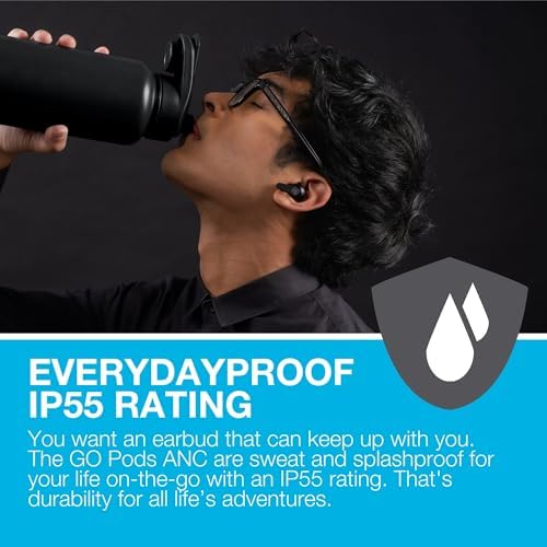 Elevate Your Listening Experience with JLab Go Pods ANC True Wireless Bluetooth Earbuds – Cutting-Edge Hybrid Active Noise Cancellation, 26+ Hours of Playtime, Customizable Sound Profiles via App, Sleek Black Design for Professionals and Casual Users, Enhanced Connectivity for Seamless Streaming
