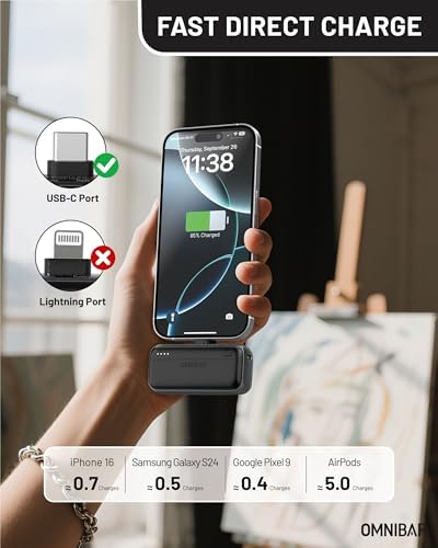 Ultra-Compact 5000 m Ah Power Bank with Integrated USB-C Connector – Sleek Mini Portable Charger for i Phone 16 Pro/15 Series, Samsung S22/S23, i Pad Pro/Air, Air Pods & More – Fast Charging Solution for On-the-Go Lifestyle