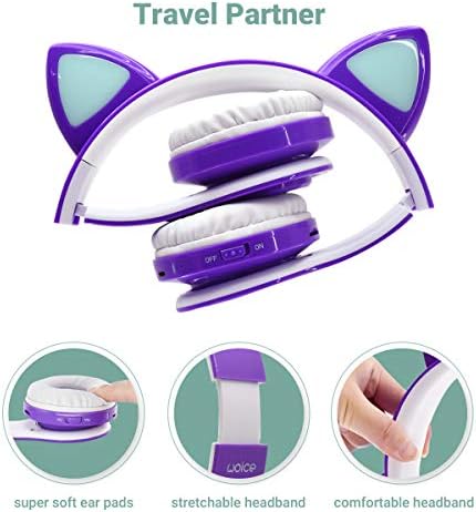 Vibrant Purple Wireless Bluetooth Headphones for Kids with LED Lights – Safe 85 d B Volume Control, Music Sharing Fun, and Long Battery Life – Perfect Over-Ear Headphones for Boys and Girls to Enjoy Music and Learning on the Go