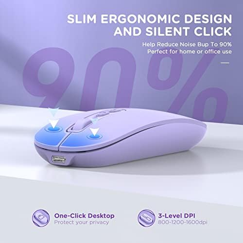 Sleek Purple Bluetooth Wireless Mouse – Rechargeable Tri-Mode Multi-Device Companion for Laptops, Mac Books, i Pads & More – Silent Operation for Focused Workspaces – Lightweight Ergonomic Design for Ultimate Portability