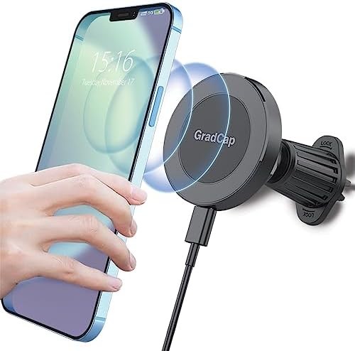 Mag Safe Car Mount Charger – Cradleless 15 W Magnetic Wireless Phone Holder for i Phone 15 Pro Max, 14, 13, 12, 11, Plus & Mini – Effortless Air Vent Installation, Secure Grip, Rapid Charging Solution for Modern Drivers