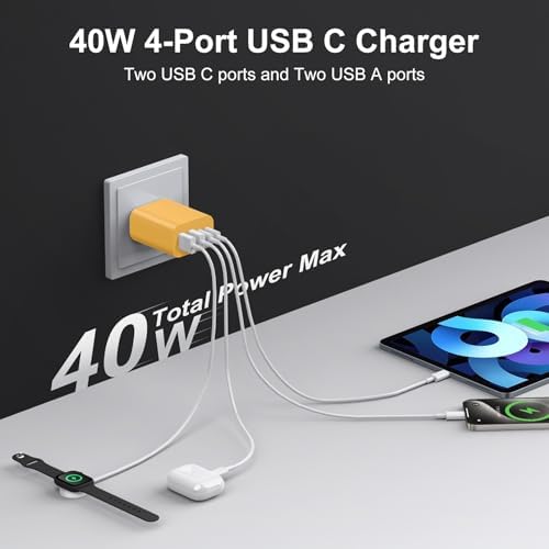 High-Speed USB C Charger Block 3-Pack – 40 W 4-Port Power Adapter for Quick Charge & Power Delivery, Compatible with i Phone 16/15/14/13/12/11/Pro Max & Tablets, Compact Wall Plug for Efficient Multi-Device Charging – Optimal Safety Features & Sleek Design