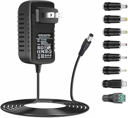 Guan Ting Universal 12 V 2 A Power Supply Adapter – High-Efficiency AC to DC Charger with 8 Interchangeable Tips for Maximum Flexibility – Compact 24 W Converter for Rapid Charging and Enhanced Device Compatibility