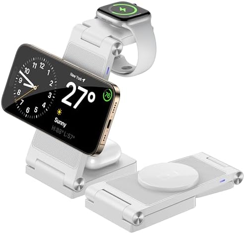 Innovative 3-in-1 Magnetic Wireless Charging Station – Premium Foldable Dock for i Phone 16/15/14/13/12, Apple Watch Ultra/Series 9-2, and Air Pods – Ultimate Travel-Friendly Power Hub with Superior Rapid Charging for Tech Savvy Professionals and On-the-Go Users