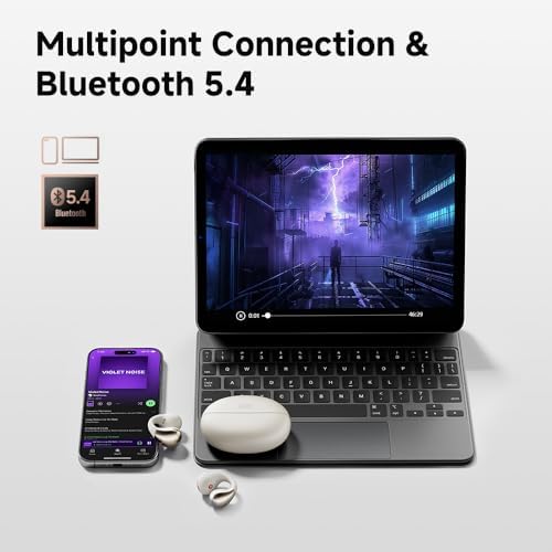 QCY Crossky C30 Open Ear Bluetooth Earbuds – Ultra-Lightweight Clip-On Design with Advanced 4-Microphone Environmental Noise Cancellation for Crystal-Clear Calls, Secure Fit for Dynamic Lifestyles, Dual Device Pairing Capability, and Customizable EQ for Personalized Audio Experience – Ideal for Sports, Outdoor Activities, and Enhanced Safety Awareness