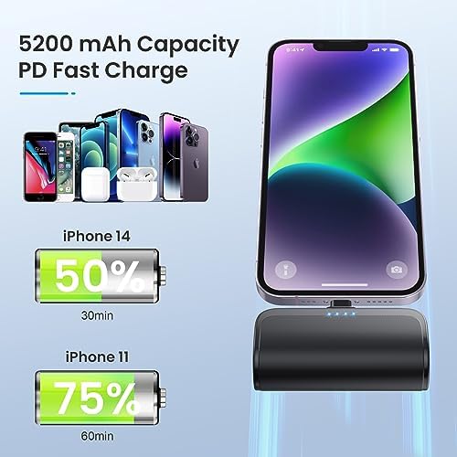 Ultra-Compact 5200 m Ah Power Bank for i Phone – PD Fast Charging Mini Portable Charger with Enhanced Compatibility for i Phone Models 14/13/12/11/XS/XR/X/8/7/6/6 s – Essential On-the-Go Battery Backup for Busy Lifestyles