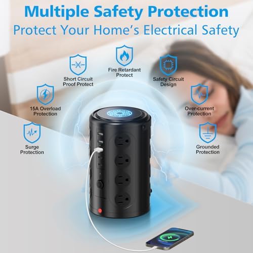 Advanced Surge Protector Power Strip with 15 W Wireless Charging Station – 16 AC Outlets & 5 USB Ports (Including 2 USB-C) for Optimal Home, Office, and Dorm Room Use – 10 FT Cord for Enhanced Flexibility and Speedy Device Charging