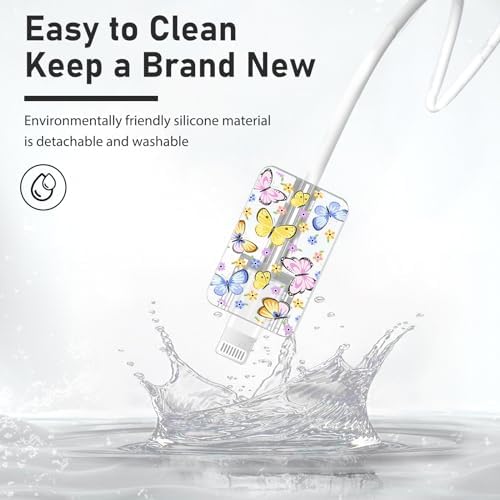 Charming Flower Butterfly Cable Protector for i Phone Chargers – Stylish Bright Blue Data Cable Saver for i Phone 11, 12, 13, 14 Pro Max, XS, XR, X, 7 & 8 Plus – Durable Cord Shield Enhancing Lifespan & Connection Reliability – Perfect i Phone Charger Accessory for Everyday Use