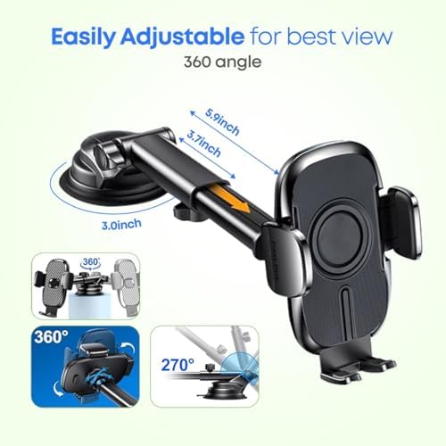 Universal 3-in-1 Car Phone Holder with Adjustable Suction Cup – Versatile Windshield, Dashboard & Air Vent Mount for i Phone 14, 15, 16 and Smartphones up to 6.8 Inches – Enhance Your Driving Safety and Accessibility