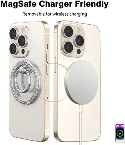 Allengel Bling Silver Magnetic Phone Grip – Stylish Mag Safe-Compatible Ring Holder & Kickstand for i Phone and Smartphones – 360-Degree Rotation, Secure Grip, and Elegant Design for Effortless Hands-Free Experience