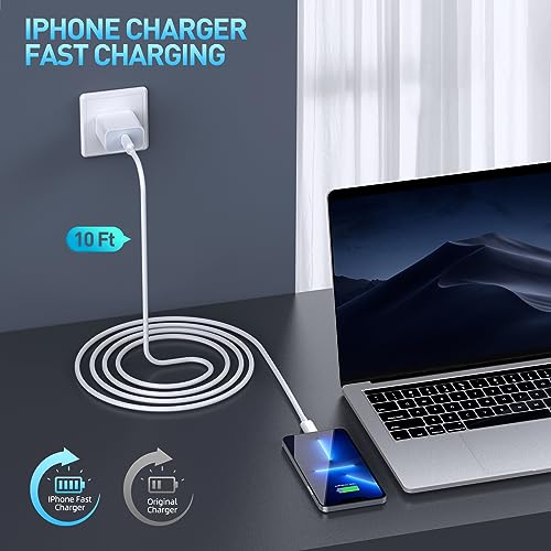 Ultimate Fast Charging Solution for i Phone: 3-Pack MFi Certified USB-C Wall Charger with 10 FT Lightning Cables for i Phone 14 Pro Max, 13, 12 Mini, 11, XR, XS, X & SE – Unmatched Speed & Convenience for Every Apple User