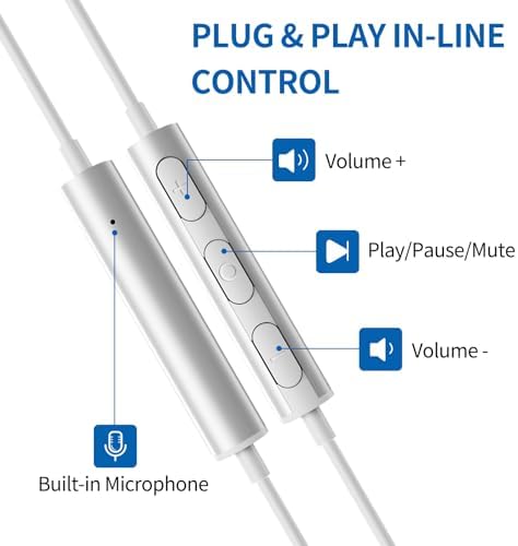 ASKUBSKU USB A Headphones with Noise-Canceling Microphone – 7.5 Ft Wired Earbuds for Unmatched Audio Clarity in Gaming, Video Calls & Music – Lightweight White Design for Comfort & Durability with Mute Function