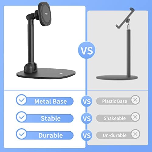 VRIG Magnetic Desk Phone Stand for Office/Home, 360°Rotation Wireless Charger Phone Holder with Magnetic Ring Height&Tilt, Adjustable Cell Phone Stand for iPhone 16 15 14 13 12 and More/Android – Enhanced Compatibility and Speed