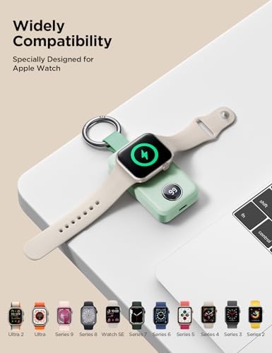 JOYROOM 2000 m Ah Magnetic Wireless Charger for Apple Watch – Compact Keychain Travel Essential for Series 10-2 with Enhanced Speed and Durability, Sleek Black Design for On-the-Go Power Solutions
