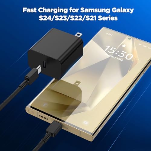 High-Speed Dual 45 W Charger Set with 10 ft USB-C Cable – Optimal Charging Solution for Samsung Galaxy S24/S23/S22/S21/Note 20/Note 10+ – Advanced Safety Features & Extended Reach for Android Devices
