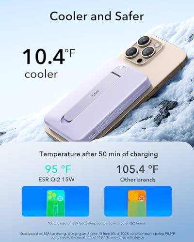 ESR Mag Safe 10,000 m Ah Portable Charger with Kickstand – Qi2 Certified 15 W Fast Charging Power Bank for i Phone 16/15/14/13/12 – Sleek Black Design with LED Display & 27 W USB-C Output for Effortless Charging On-the-Go
