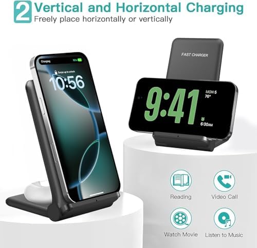25 W Dual Wireless Charging Station – Foldable Fast Charger for i Phone 16/Pro/15/14/13/12/11/Plus/SE/X & Samsung/LG Devices – Portable Induction Pad with Air Pods Compatibility – Intelligent Overcharge Protection for Home & Office Use